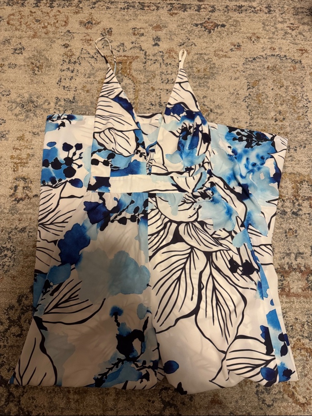 Tobi White and Blue Floral Print Jumpsuit